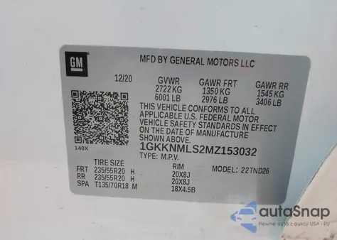 2021 GMC Acadia Fwd Slt из США, поврежденный, VIN 1GKKNMLS2MZ153032